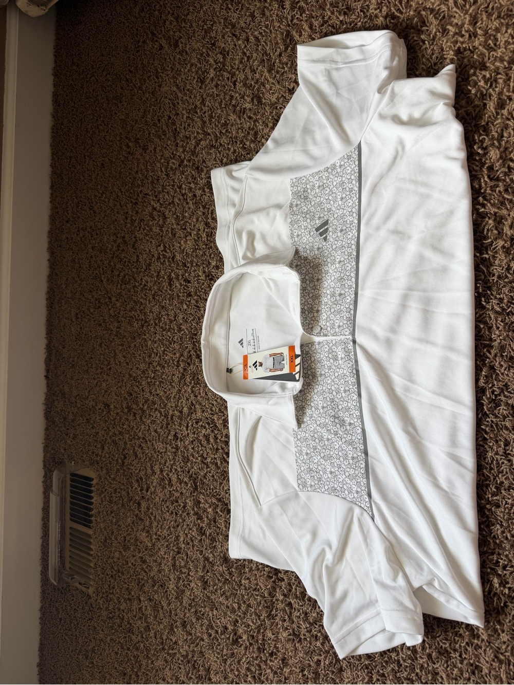 NWT adidas White Polo-Style Short Sleeve Top with Gray Floral Band